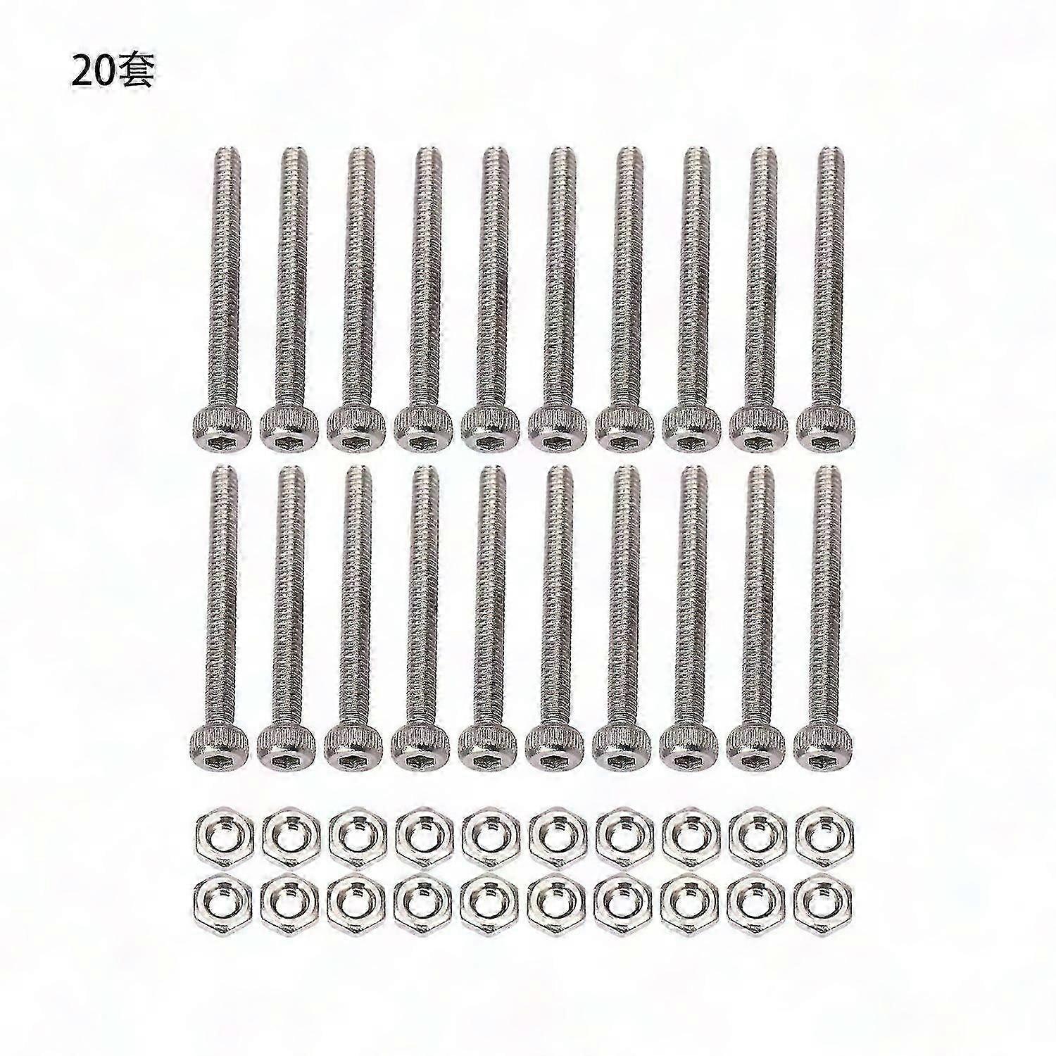 M2 x 20mm Hex Socket Knurled Cap Screws Nuts Set - 20Pcs