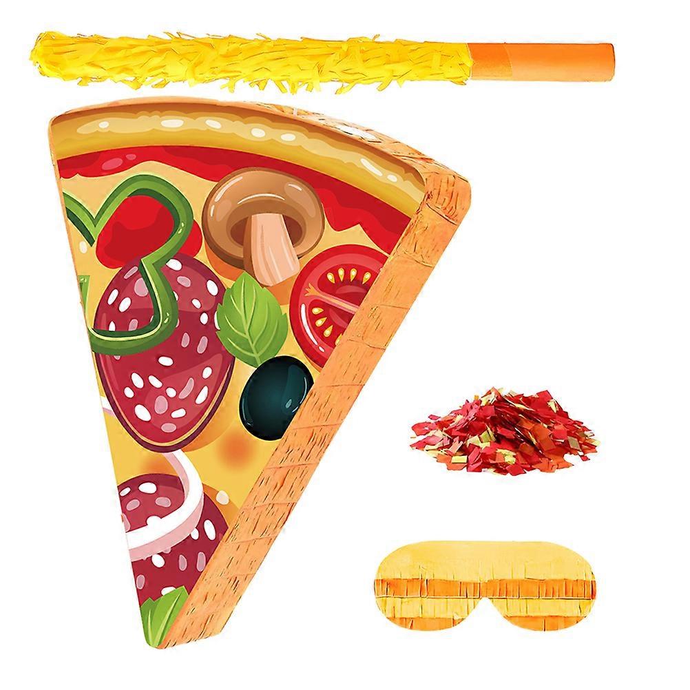 Pizza Slice Themed Birthday Party Decorations with Blindfold Stick and Confetti for Celebration Games and Fun