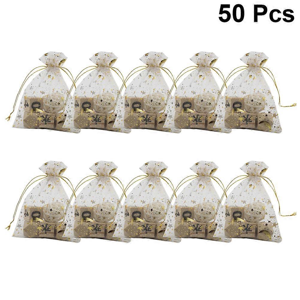 50Pcs Rectangular Drawstring Design Star Print Candy Storage Pouches Perfect For Weddings And Craft Projects 12X9cm Assorted Color