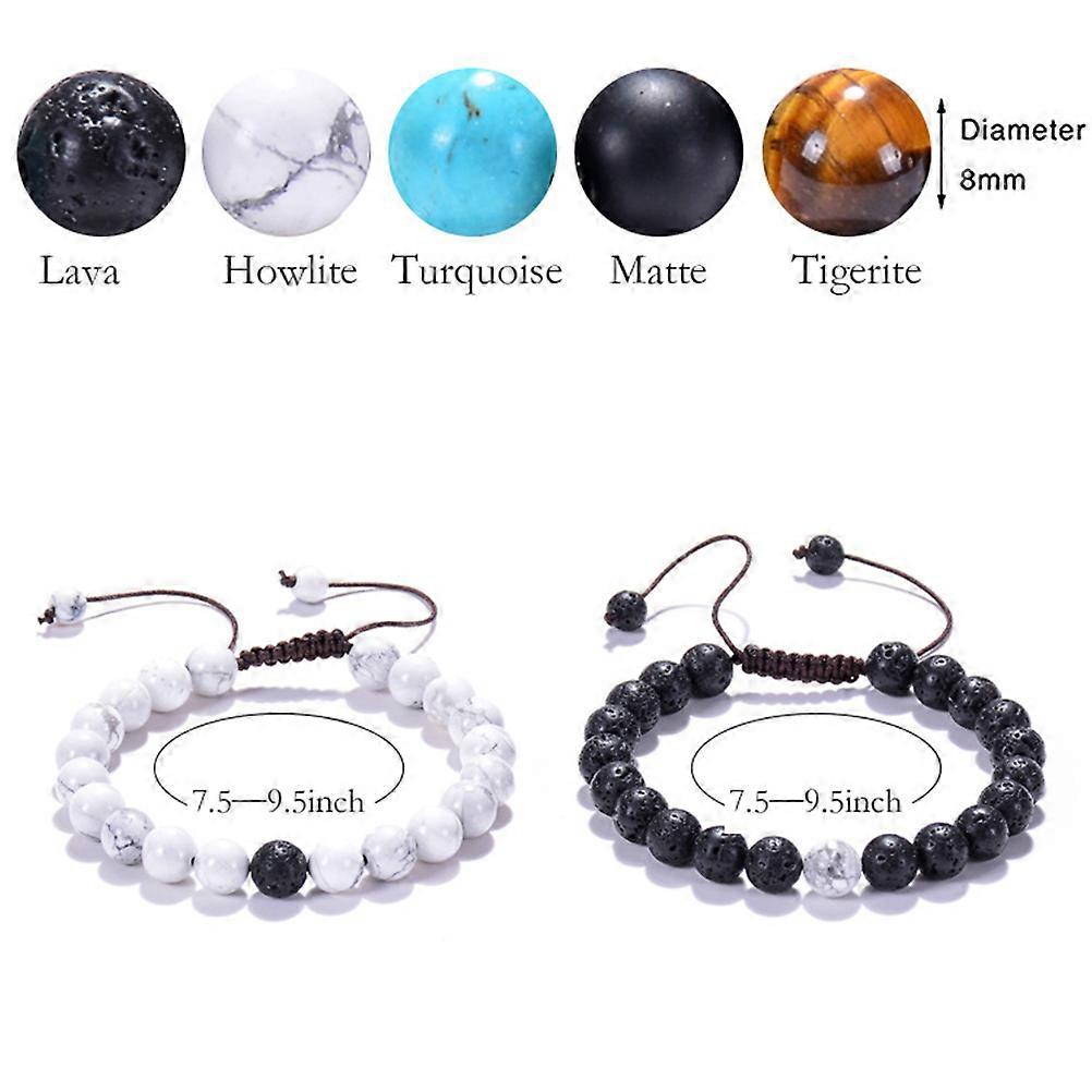 Natural Stone Beaded Bracelets Connecting Couples 2 Pcs Set For Family Bonding In Assorted Colors