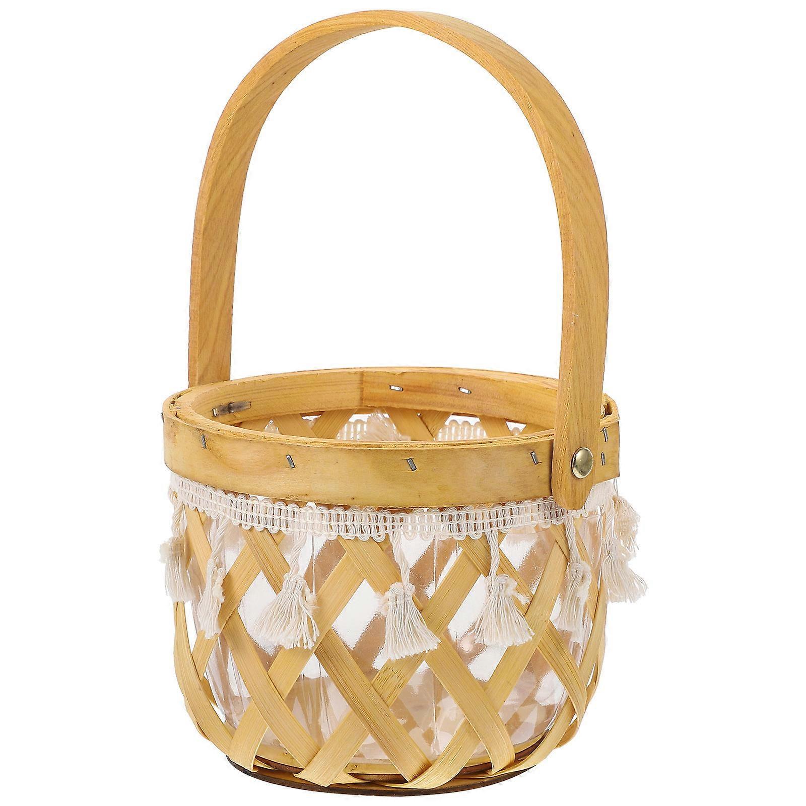 Handmade Woven Flower Pot Storage Holder Rustic Style Decorative Item With Handle 1Set