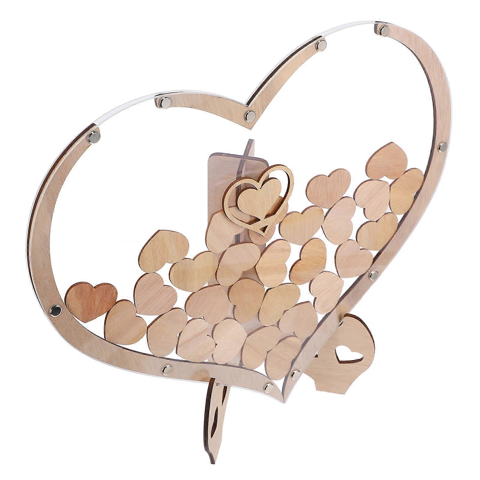 Heart Shaped Wooden Guest Book Frame for Weddings and Birthdays Decor Light Yellow 1 Set