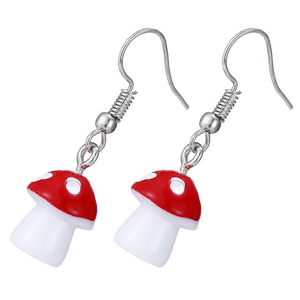 Cute Mushroom Earrings for Women Made of Alloy Material Red Color Creative Design 1 Pair