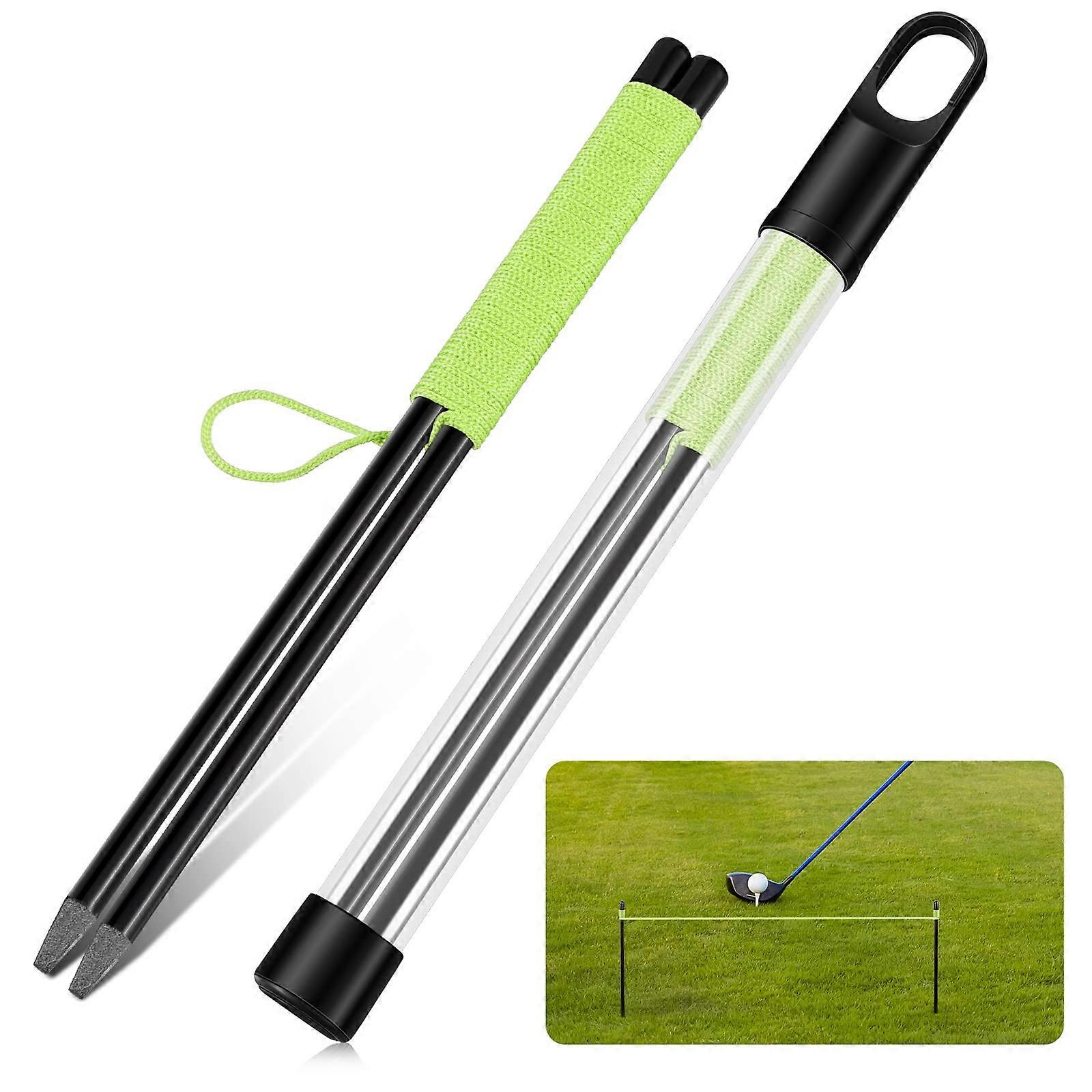 Golf Putting String Guide - 2 Pieces with Pegs, Indoor Training Aid, Alignment Tool for Accurate Putting Practice, Green