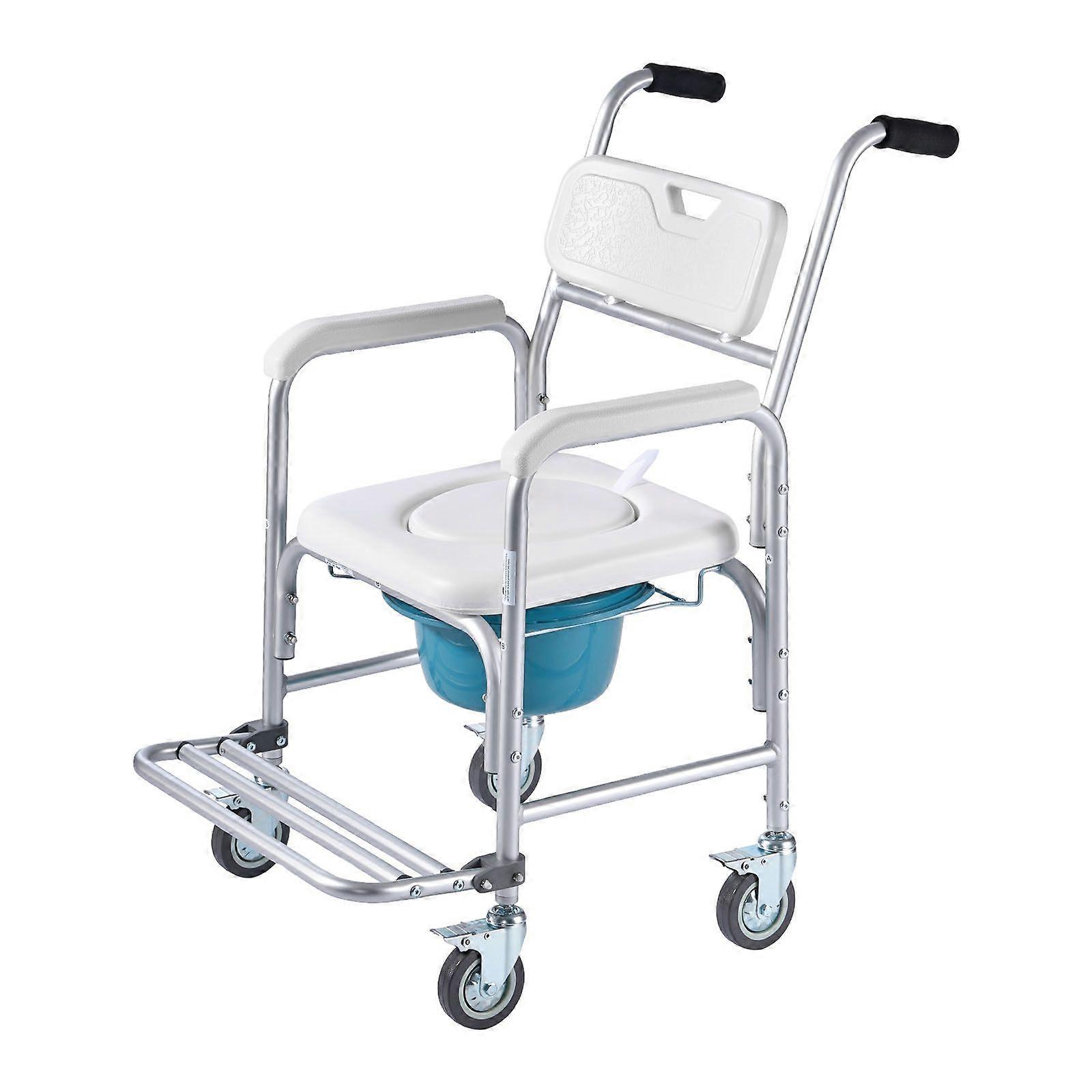 Silla de Noche con Inodoro con Ruedas, 159 kg de Capacidad, Inodoro Portátil 4 en 1 y Asiento de Inodoro Elevado, Cubo Desmontable de 5L
