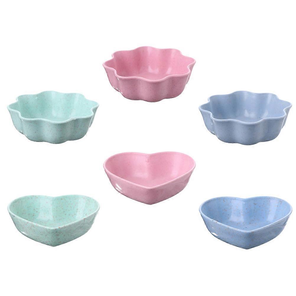 6Pcs Sauce Bowls Heart Flower Shaped Seasoning Dishes Mustard Dish Straw Dipping Bowls