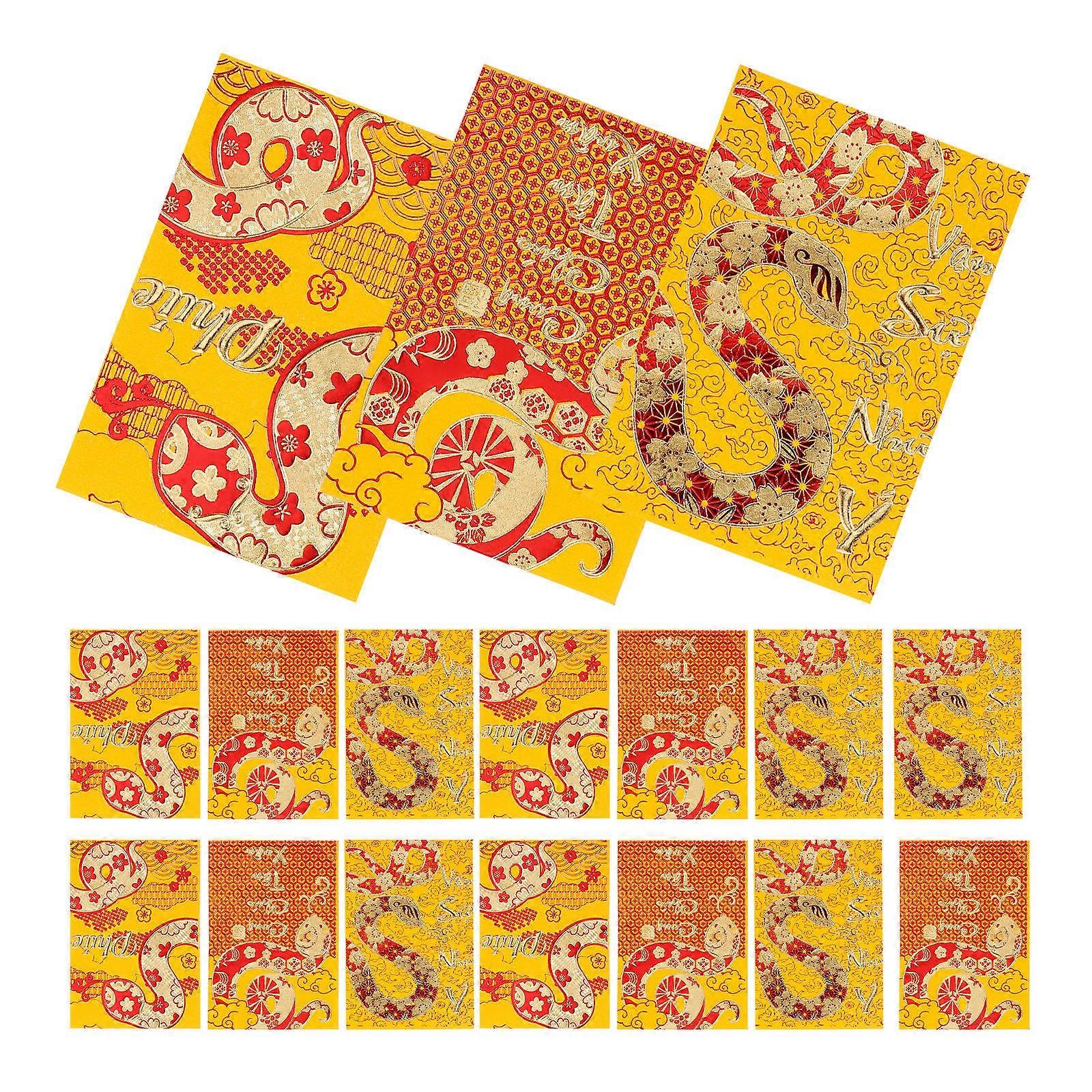 Lunar New Year Gifts Yellow Paper Red Envelopes for Party with Elegant Designs and Convenient Dimensions 18 Pcs