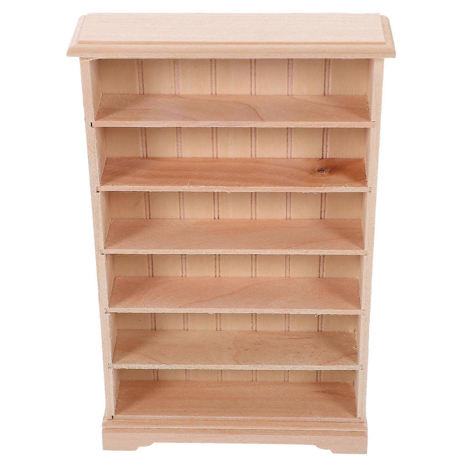 Wooden Mini Bookshelf for Doll House Beige Color Great Ornament with Break Resistance and Craftsmanship Design