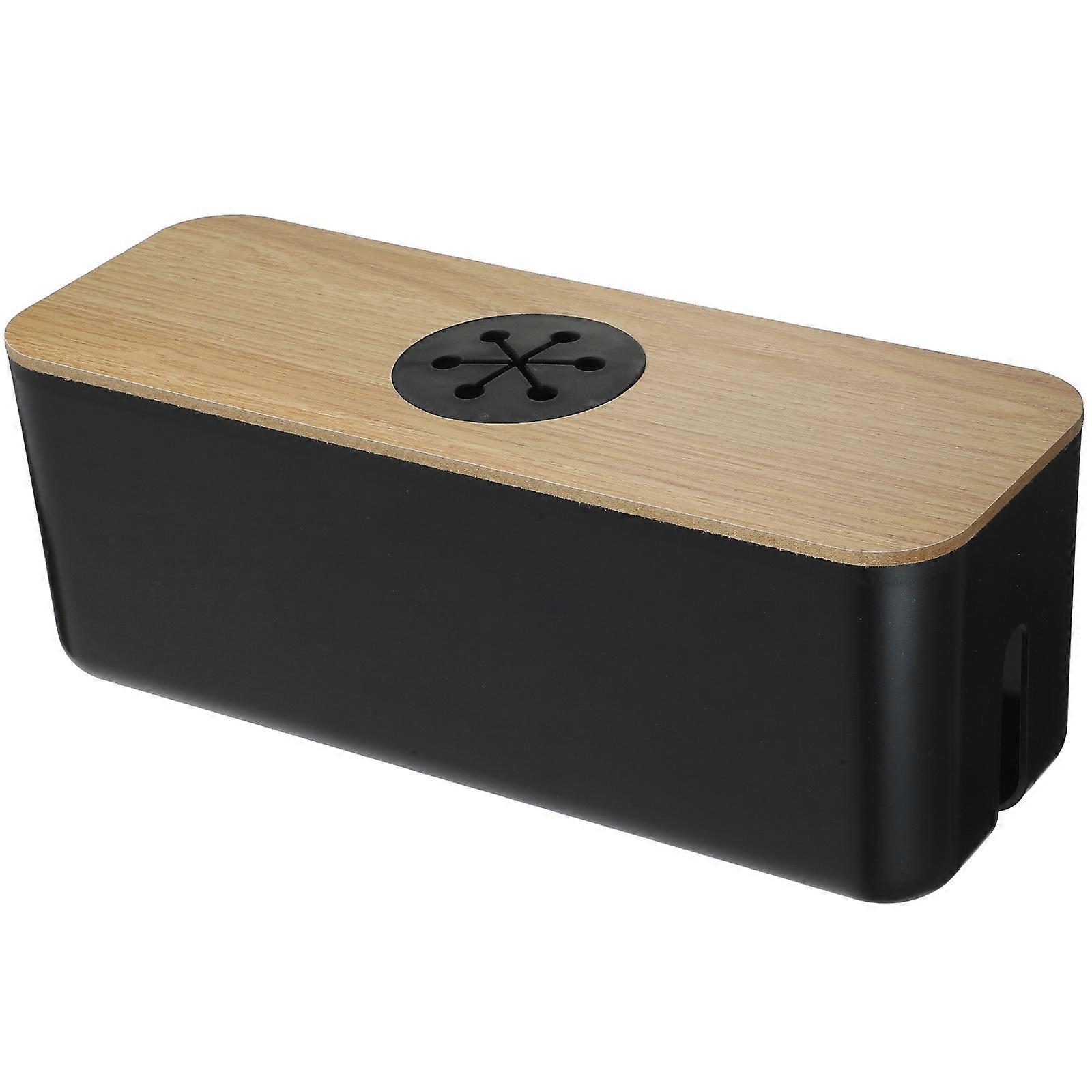 Cable Management Wire Organizer Box For Office Use Black Multi-functional Socket Storage With Rectangular Design 1Pcs