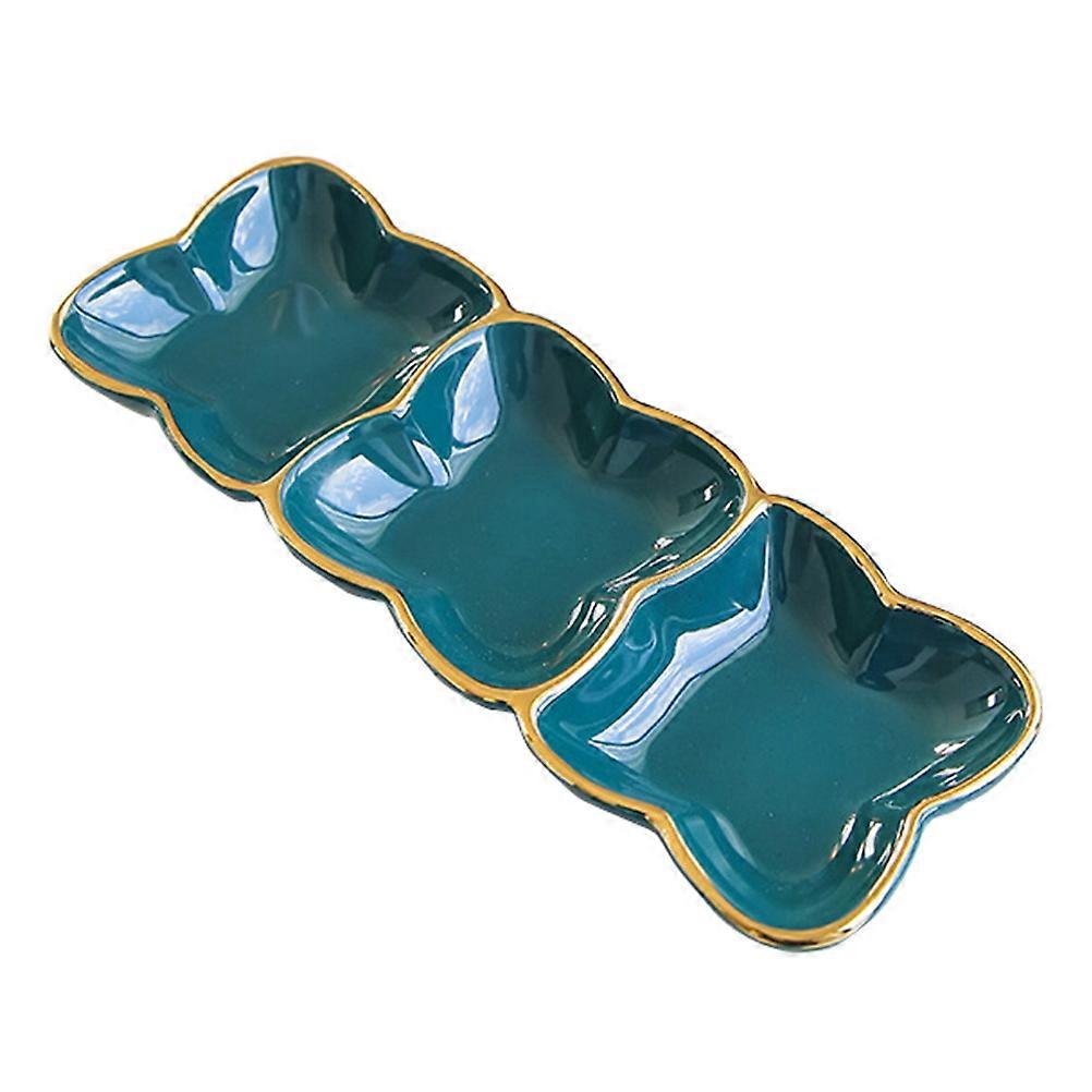 Elegant Ceramic Sauce Dish With Three Compartments Designed For Household Users And Mealtime Dining In Green Color 1 Piece