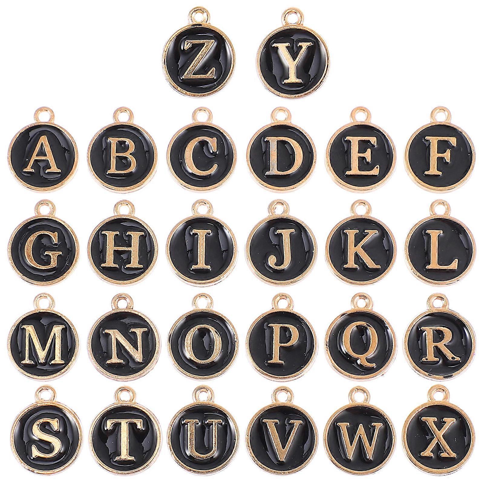 Necklace Charms 26 Pcs Letter Shape DIY Ornaments Black Alloy For Bag Hanging