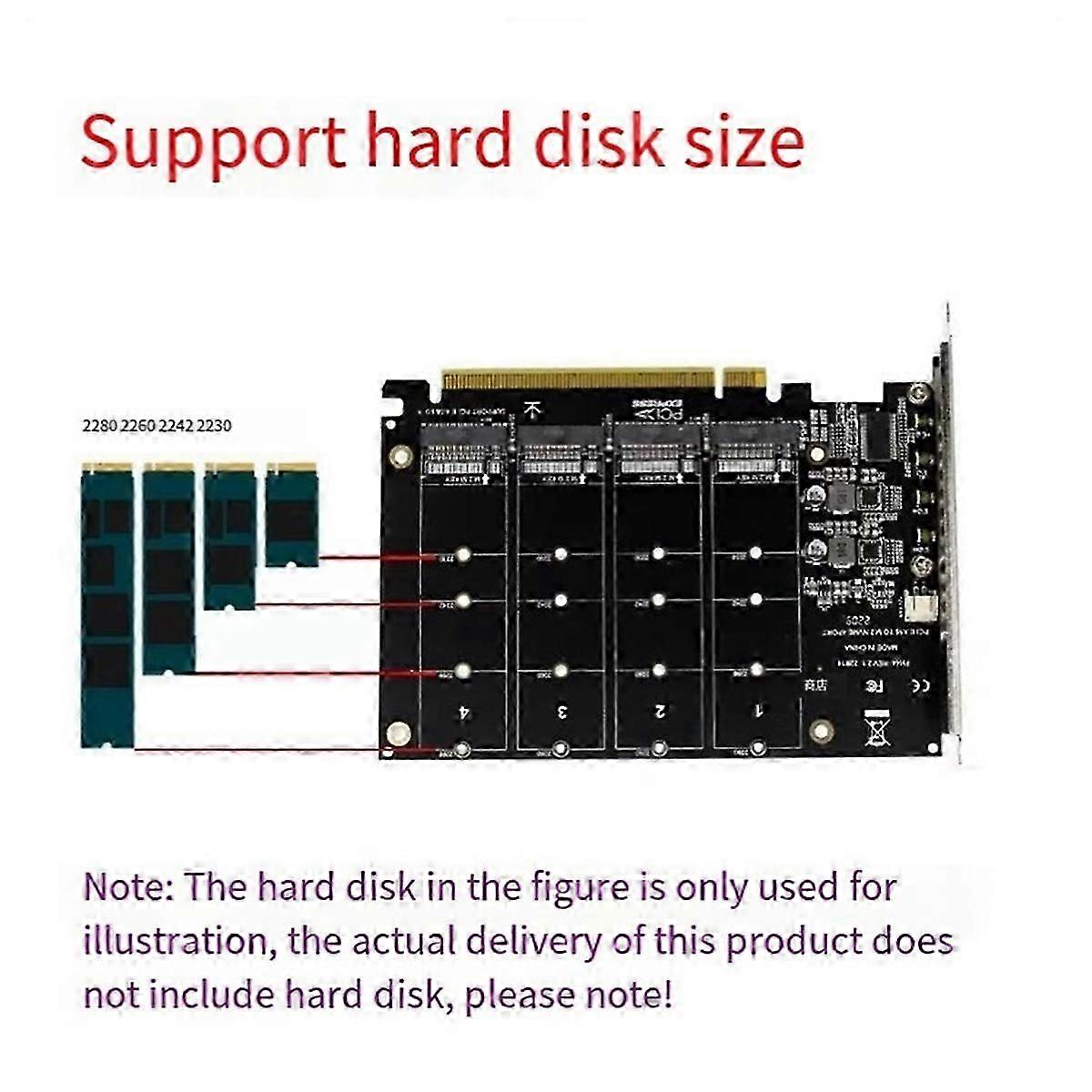 Hard Disk Expansion Card PCI-E16X Slot to 4 NVME Solid State Drive