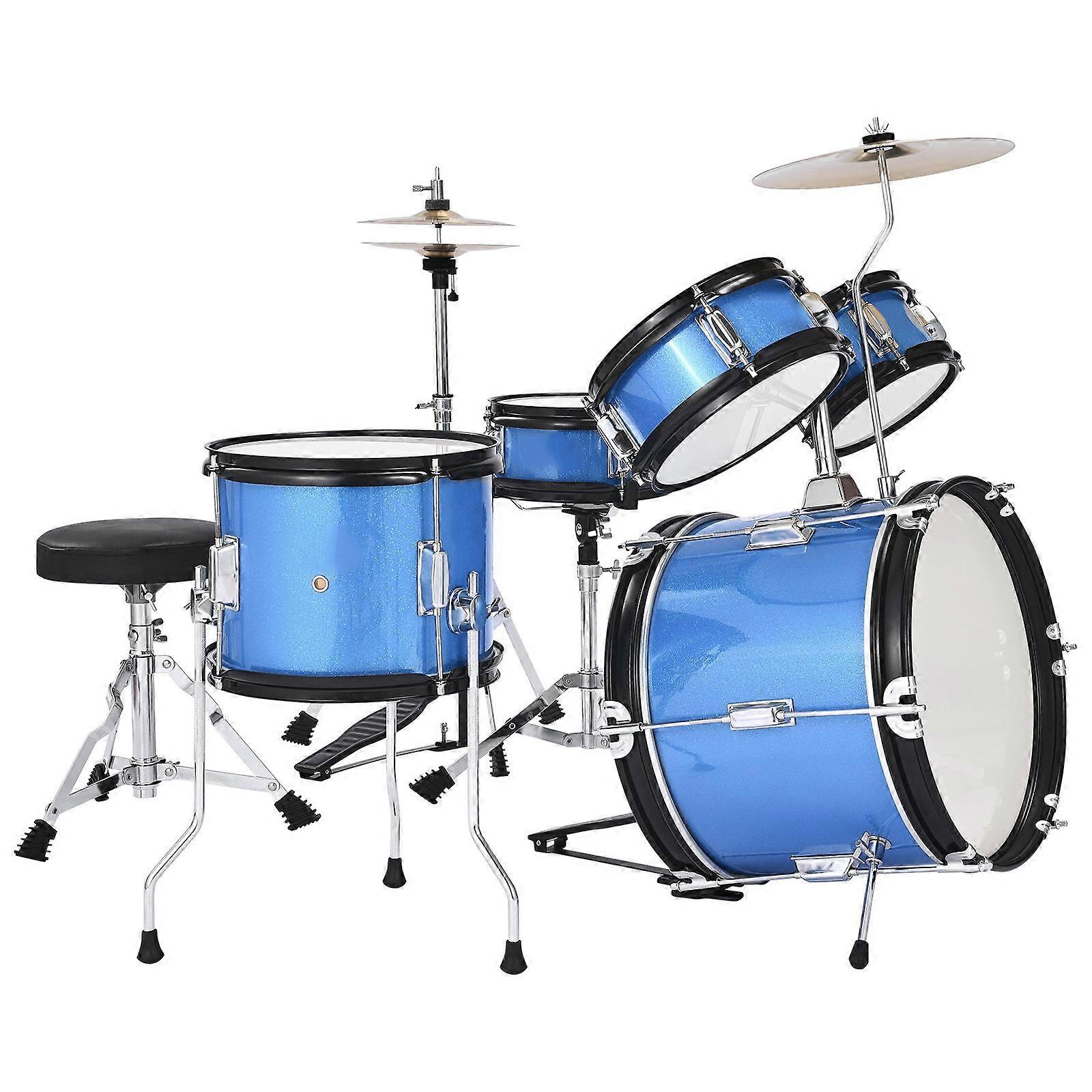 Kids Drum Set, 5-Piece 355.6 mm Junior Drum Sets, Beginner Drums Set with Adjustable Throne and Two Pairs of Drumsticks, Blue