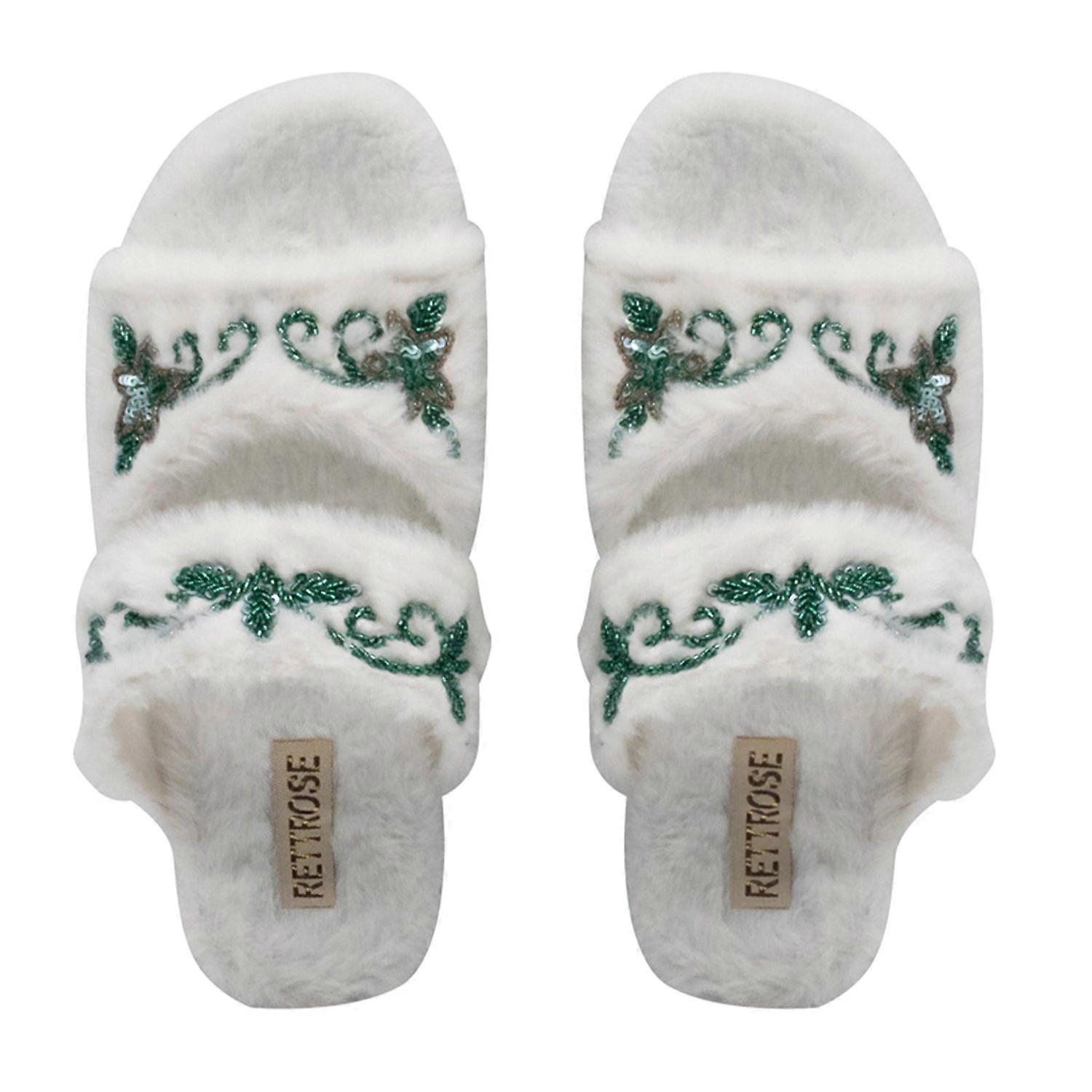 Elkie cream luxury plush diamanté embellished handmade slipper