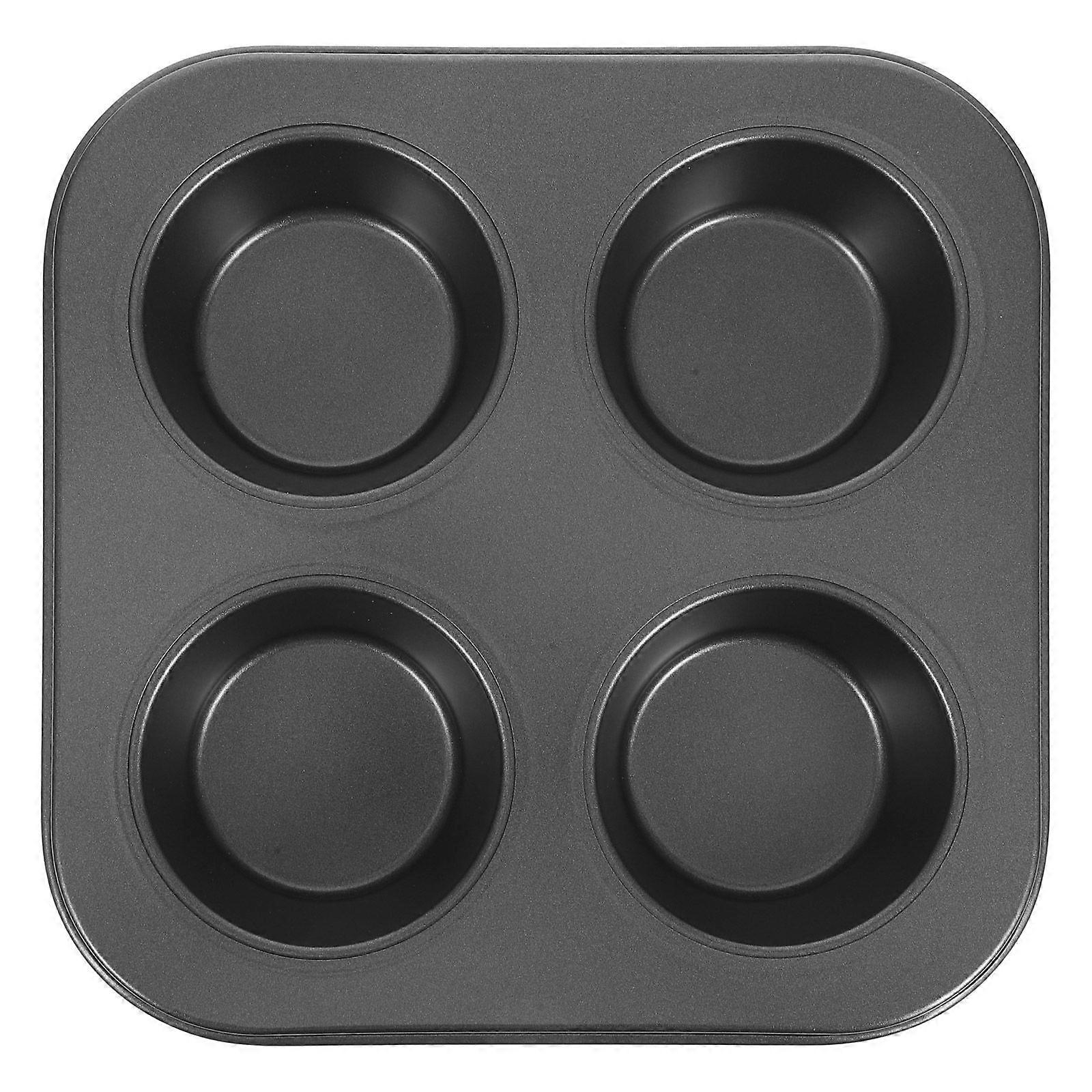 Muffin Cake Molds 4 Grids Oven Baking Tray Cupcake Non-stick Baking Cups Baking Mold for Home (Black)