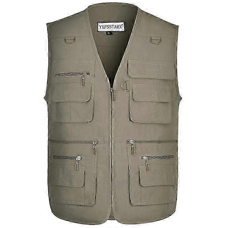 Outdoor Men's Vest Middle-aged and Elderly Multi-pocket V Collar Horse Jacket Fishing Mountaineering Travel Thin Section Vest Plus Size