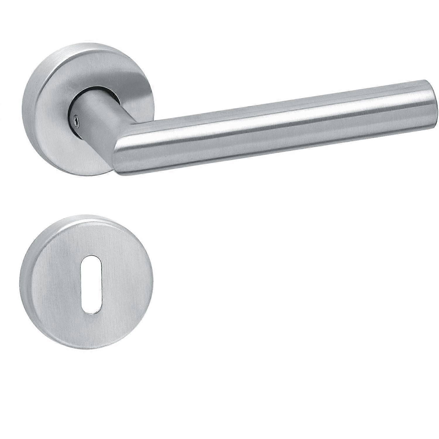 Stainless Steel Door Handle Pair with Deadlock Rosette Round Matt TModel 49.330.02