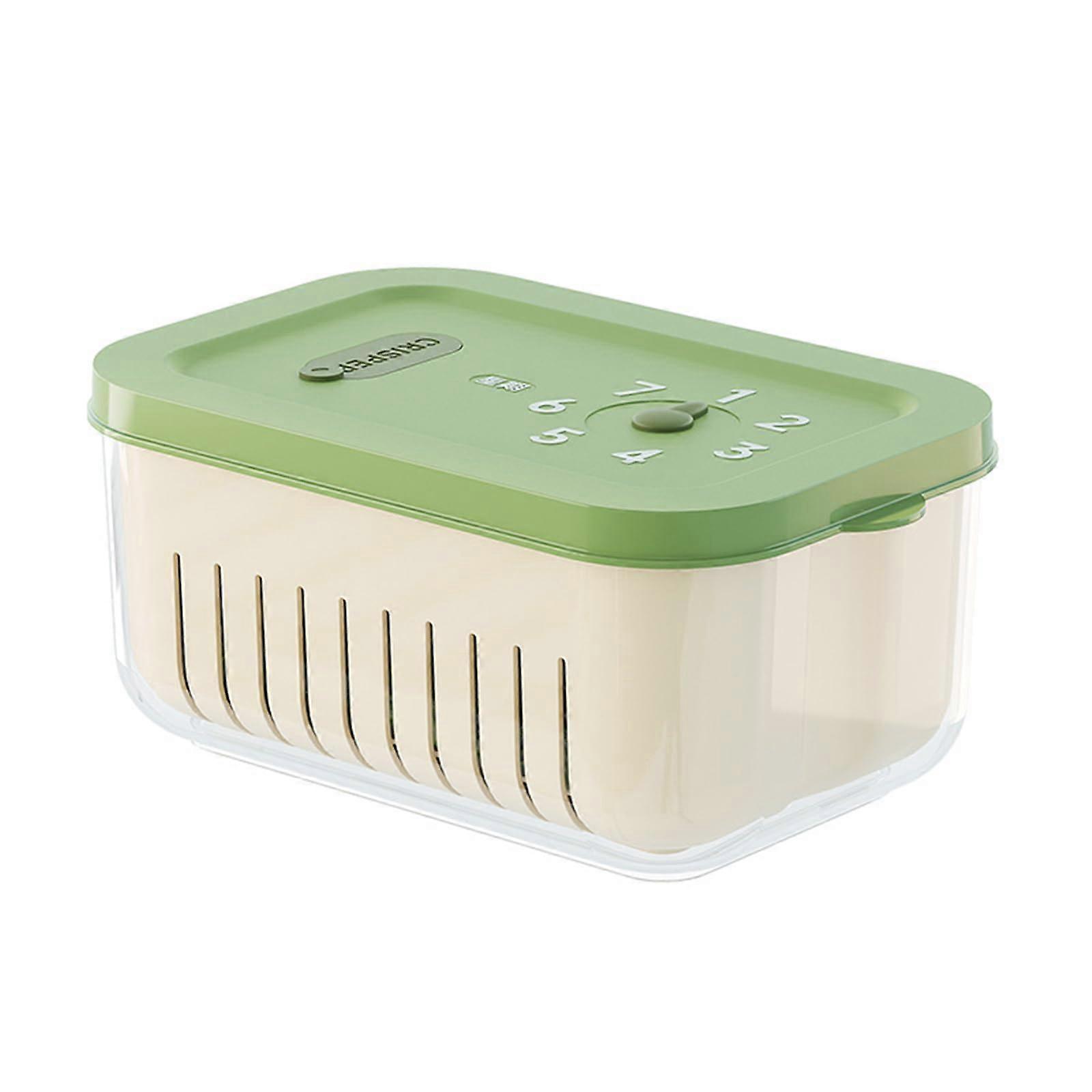 Fruit and Vegetable Containers for Refrigerator, Sealed Box with Drain Basket, Space Saving Kitchen Storage Solution Green