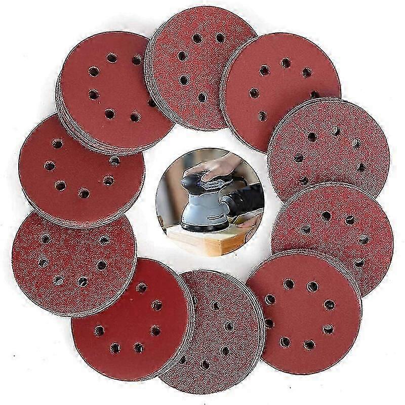 100 Pack Sanding Discs, Hook And Loop 40 60 80 100 120 150 180 240 320 400 Mixed Grit 125mm/5 Inch 8 Hole Sandpaper Sheet For Random Orbital Sander