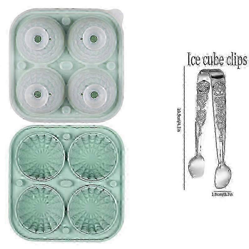 4-Grid Round Silicone Ice Cube Tray with Secure Clips for Whiskey, Cocktails & Beverages - Reusable & BPA-Free Green Mold
