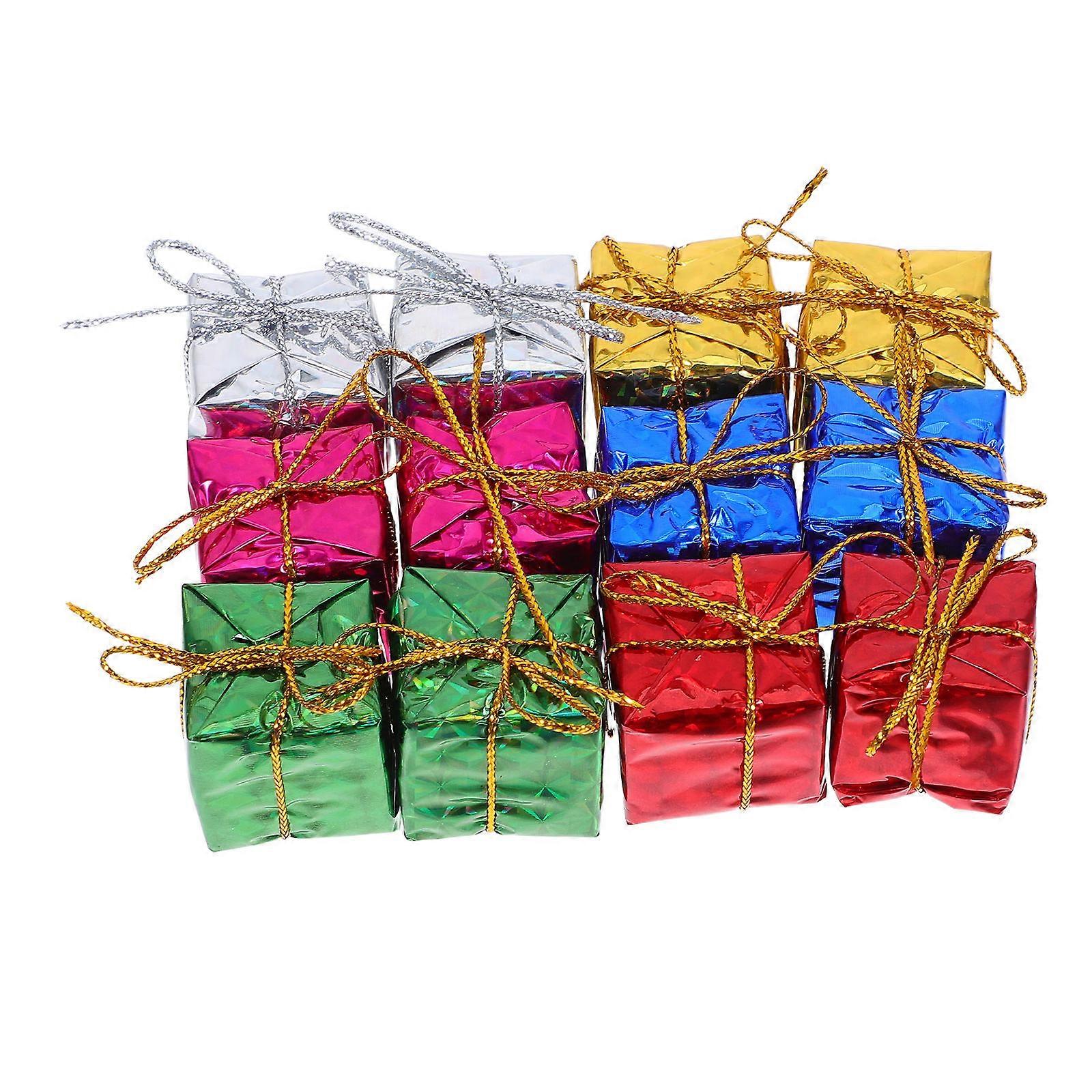 36pcs Christmas Mini Boxes DIY Tiny Present Ornaments Foil Wrapped Miniature Boxes for Tree Decorations Holiday Crafting Festive Decor