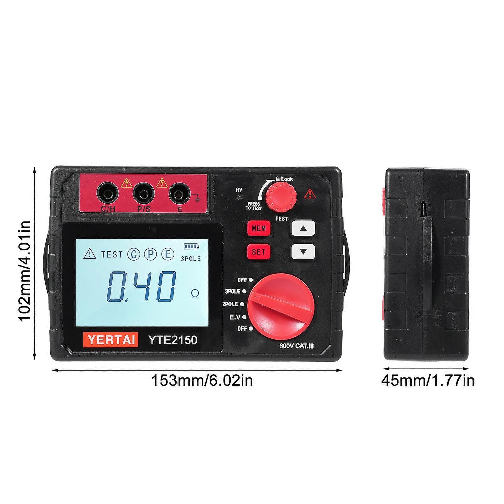 YTE2150 Digital Earth Tester 200Ω Ground Resistance Meter 153x102x45mm