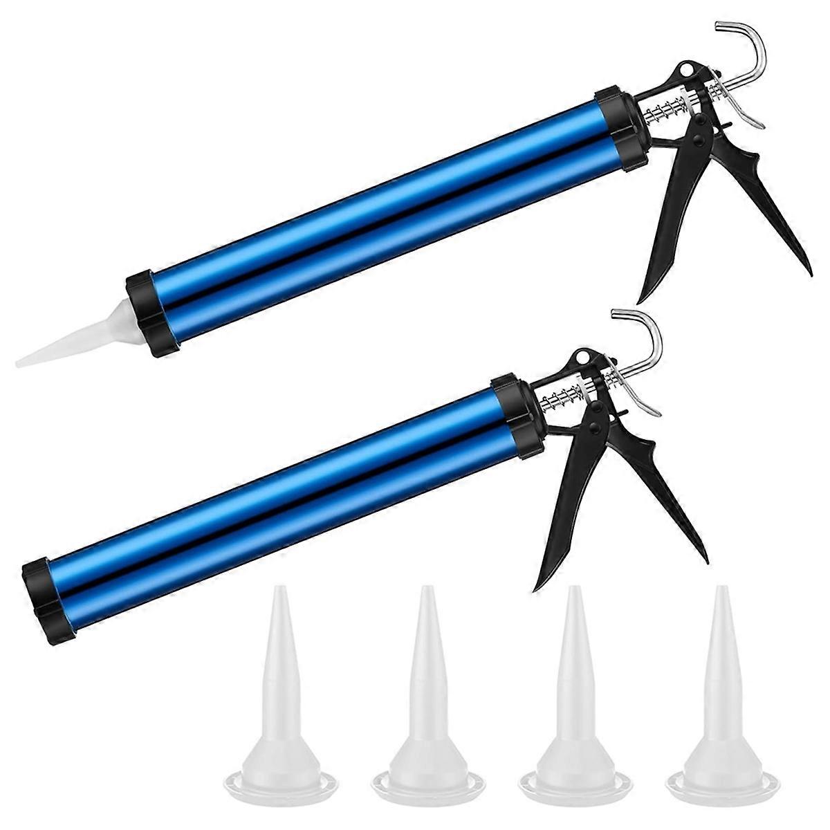 2 Pack Sausage Caulk- 20 Oz Aluminum Cordless Sausage Caulking- with 4 Cone Nozzles Hand Caulk Kit Blue