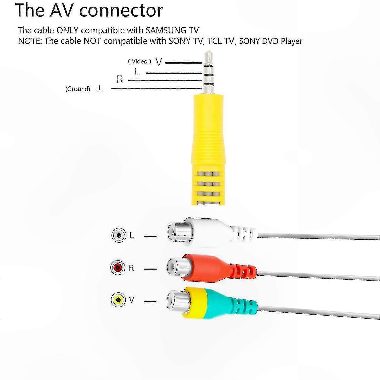AV Component Adapter Cable with 3 RCA Connectors for TV Video Replacement