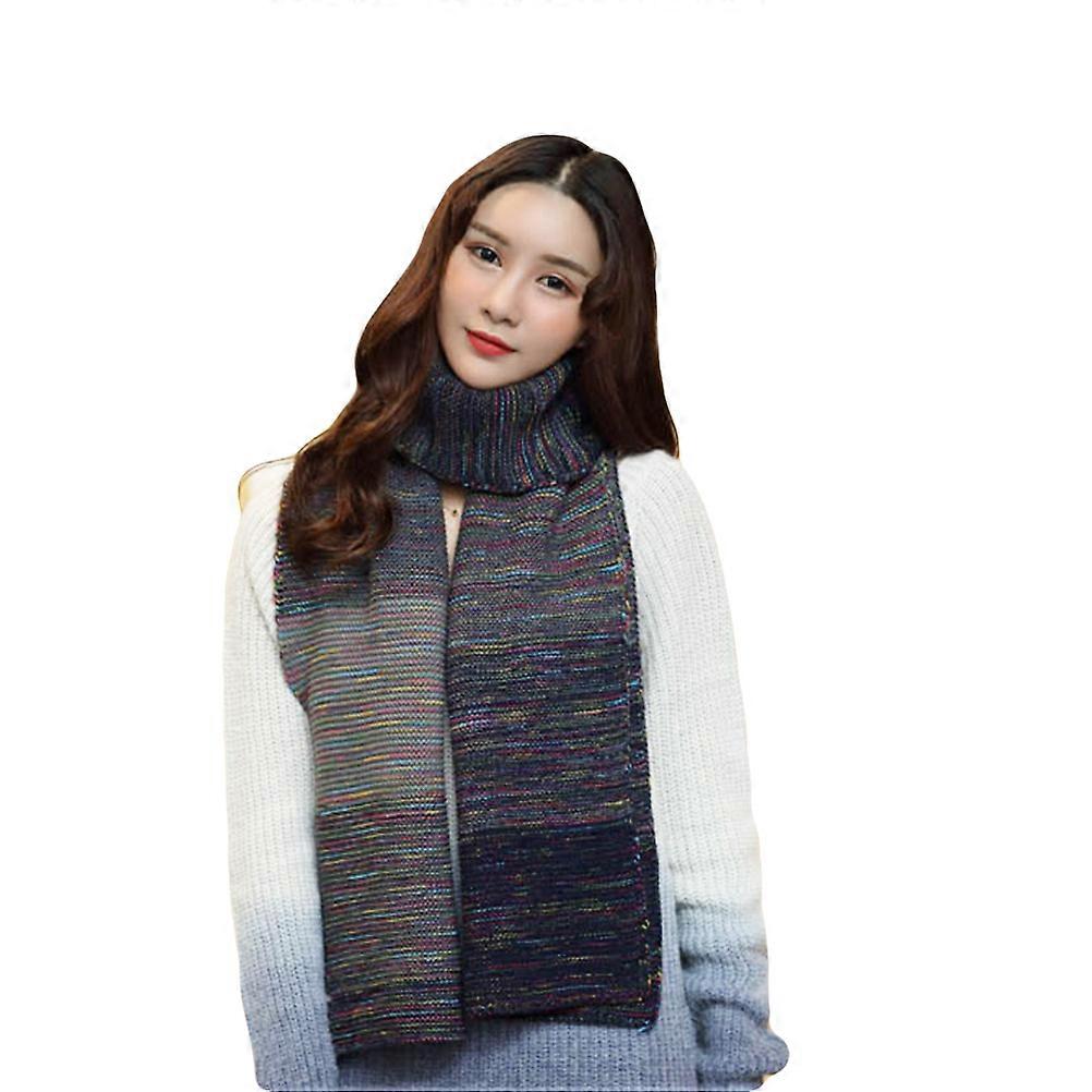 Gradient Warm Winter Scarf for Couple in Navy Blue Acrylic Fibers Long and Thick