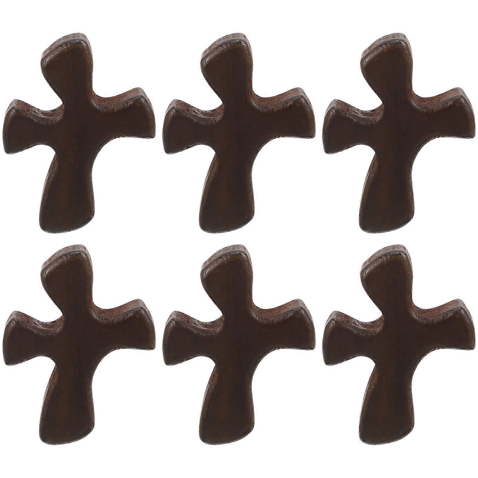 Coffee Small Handheld Wood Cross Crafts for Decor Smooth Surface Synthetic Material 6 Pieces