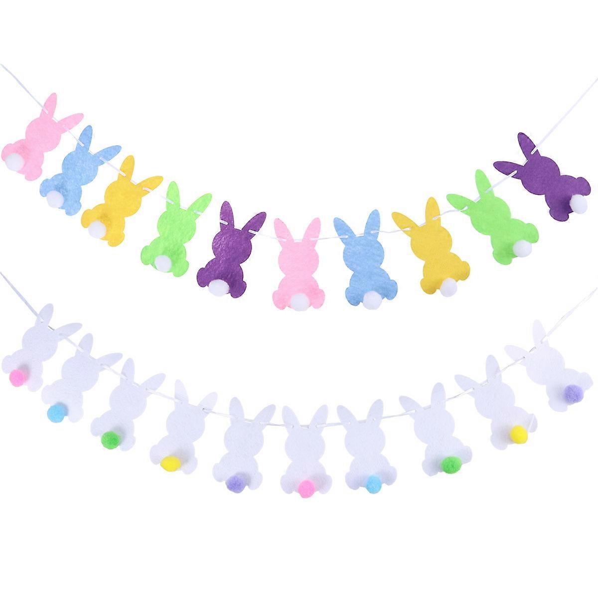 Bunny Banner 2 Sets Colorful Rabbit With White Pompon Chic Design Great For Indoor Decoration And Themed Photo Props