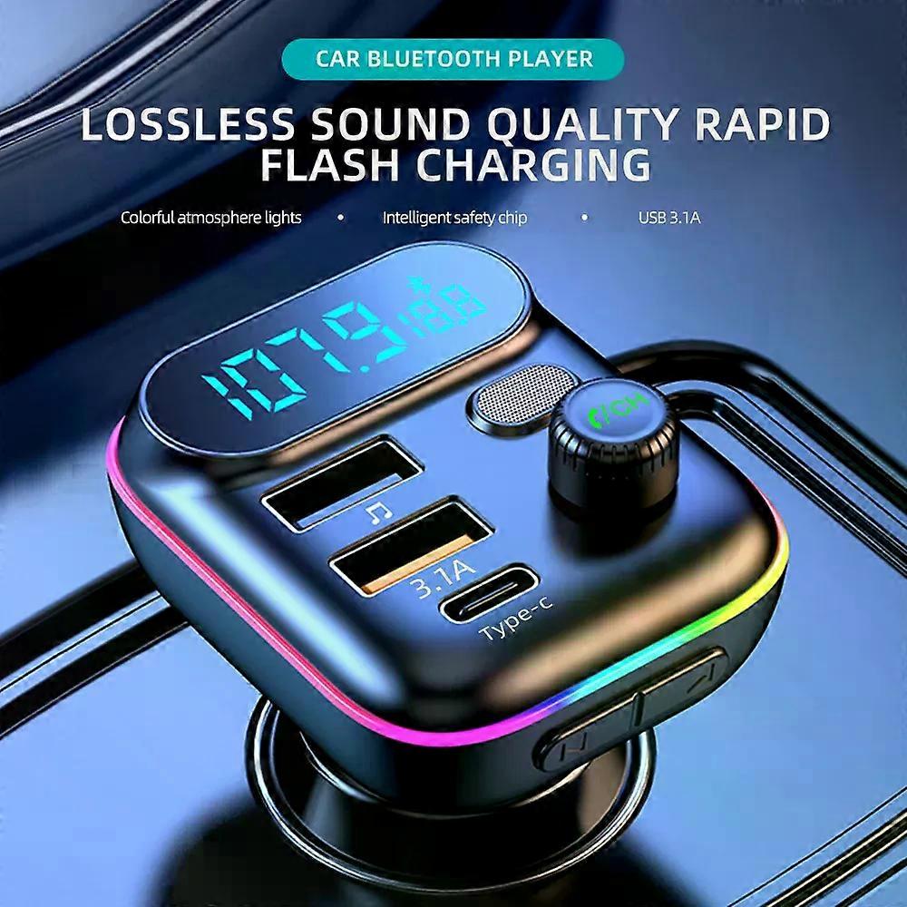 Car Bluetooth 5.0 FM Transmitter Fast USB Type C Car Charger Colorful Handsfree Car Kit Mp3 Player Support TF Card B