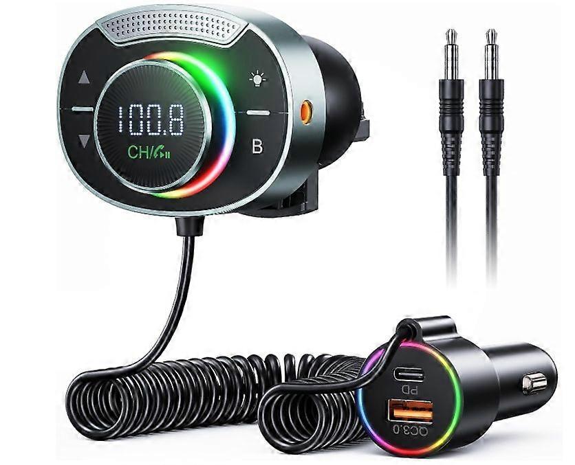Bluetooth 5.3 FM Transmitter for Car - Bluetooth Car Adapter with Big Mic Bass Stereo Hi-Fi Sound, PD30W QC18W FM Bluetooth Transmitter (Black)
