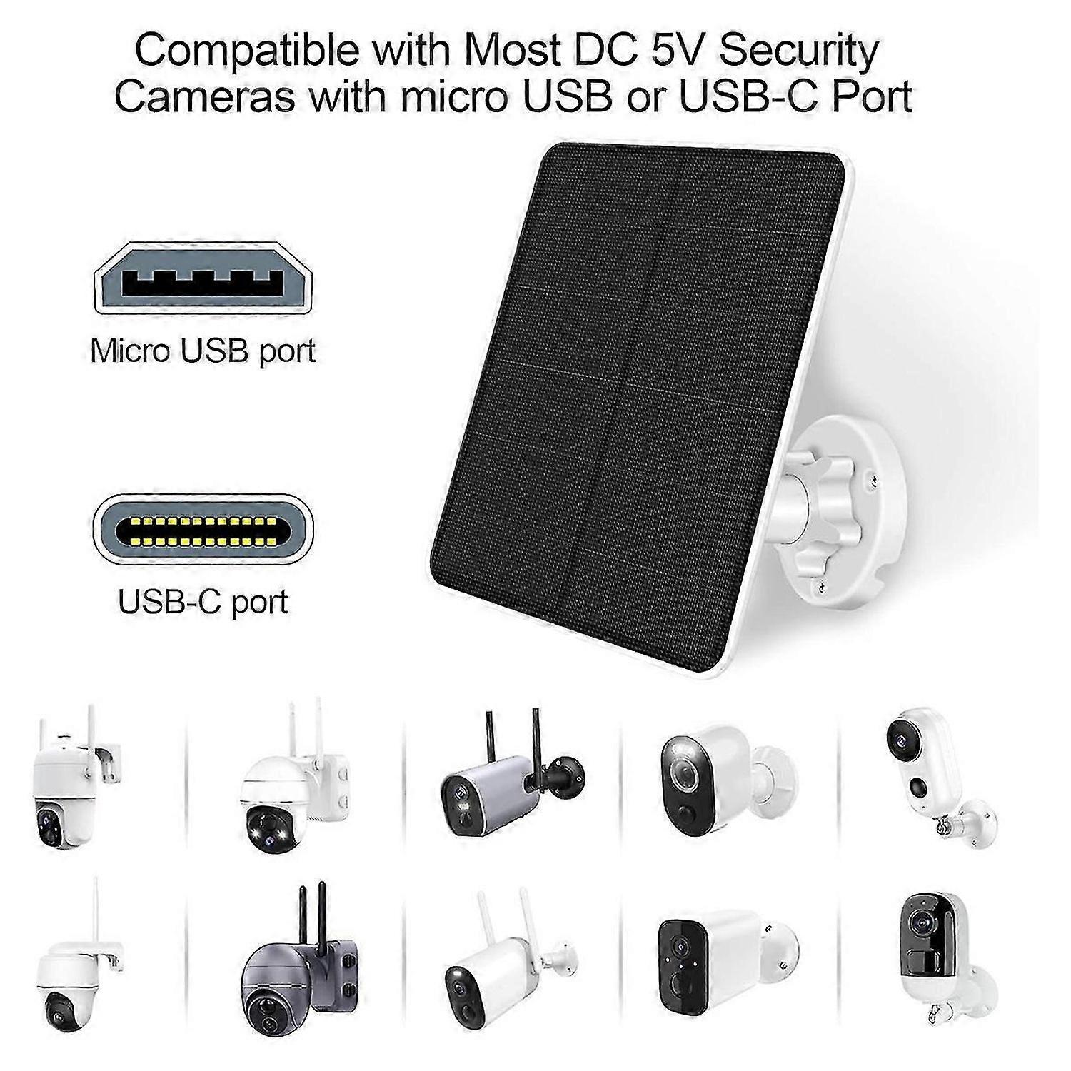 For Security Camera,5W Solar Panel with Micro-USB & USB-C Port
