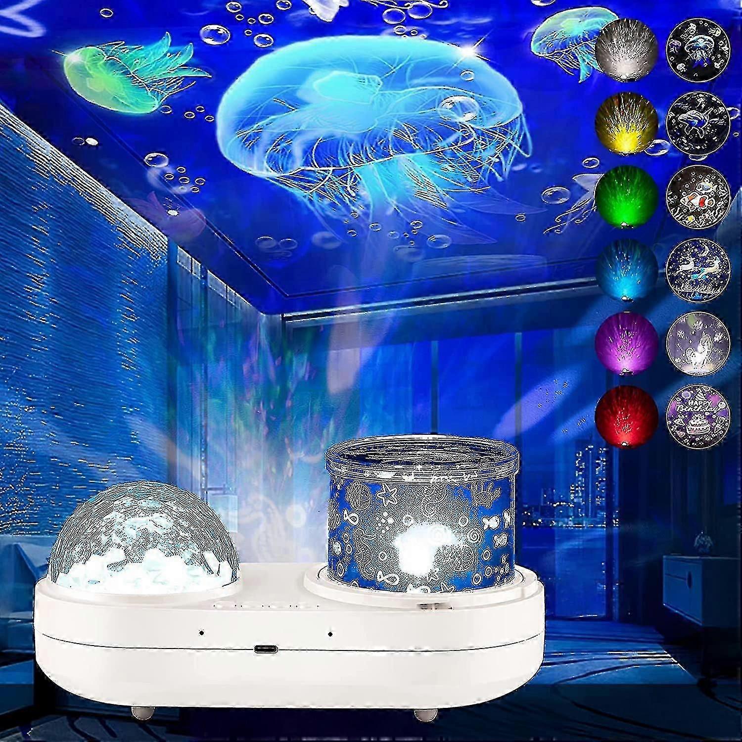Ocean Light Projector For Bedroom, 360 Degree Rotating Night Lights Projector 6 Colors Double-layer Stereo Projection Effect Galaxy Projection N Zekai