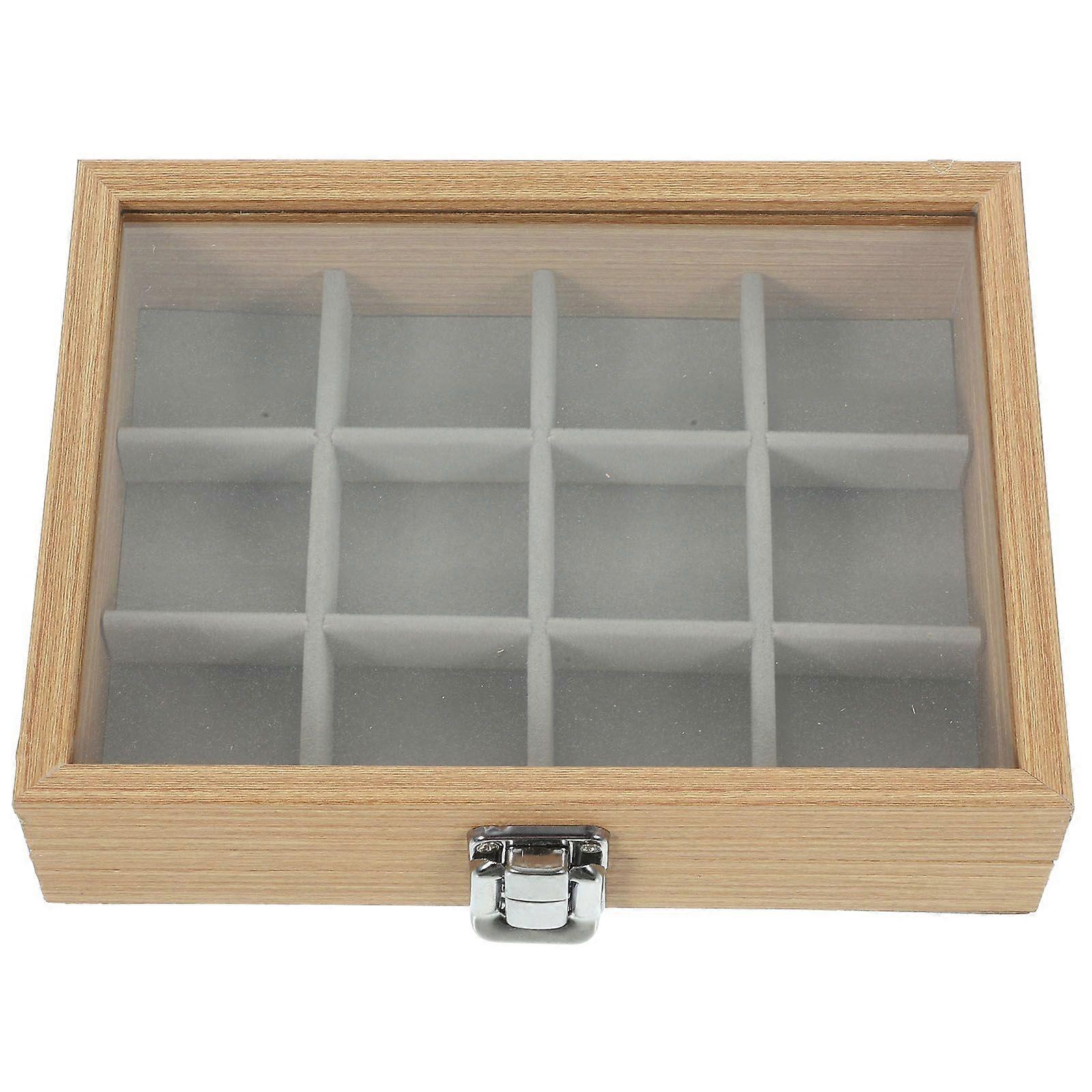 Wood Multi Grid Jewelry Box with Clear Lid Compartment Jewelry Display Box Storage Case