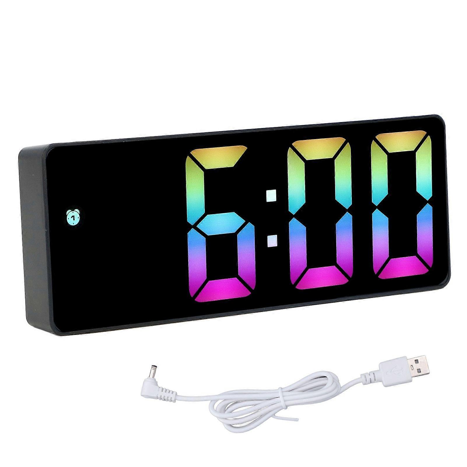 Colorful LED Digital Alarm Clock Large LED Screen Electronic Alarm Clock for Bedside Bedroom 0725 Black Shell Black Face C Style