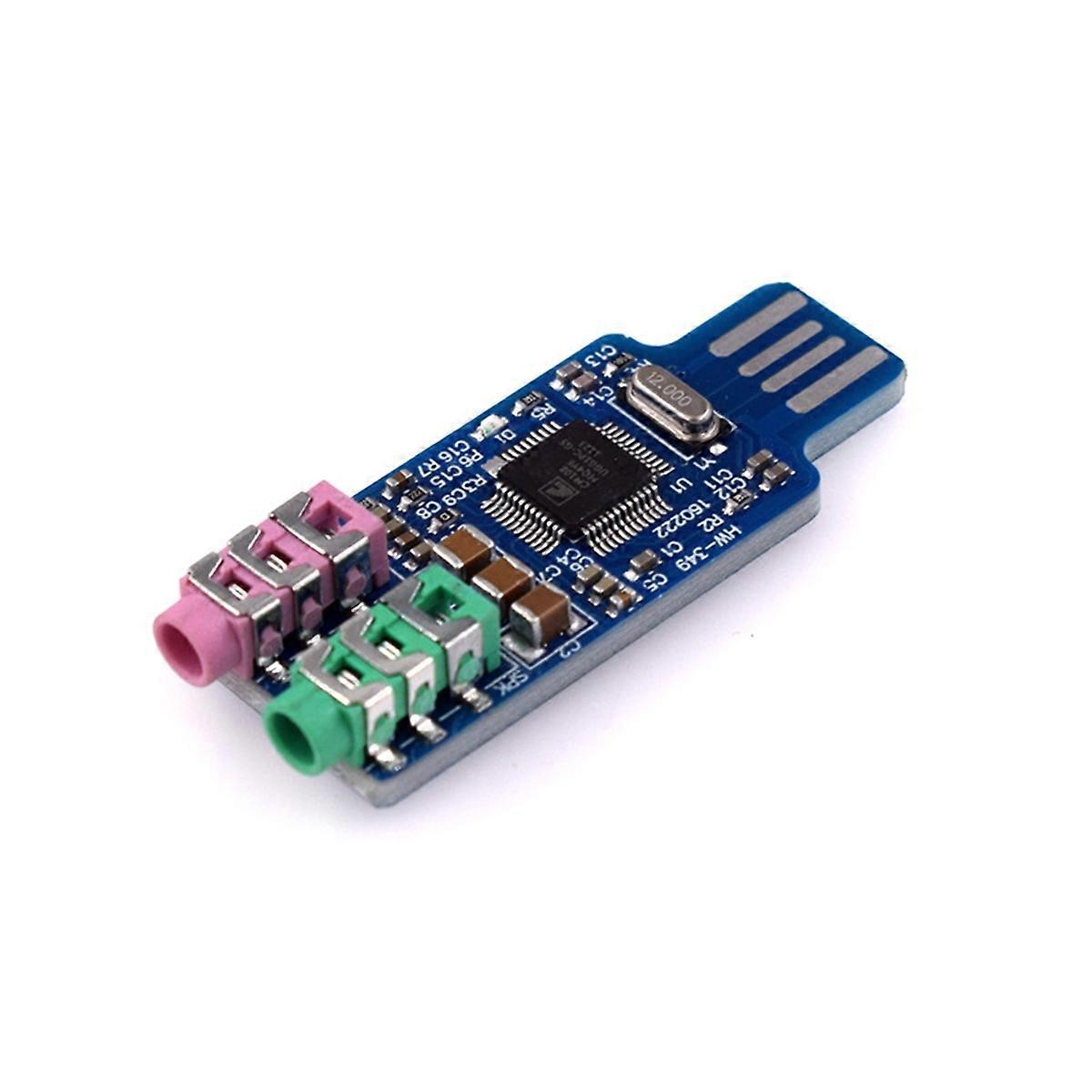 2Pcs CM108 USB Audio Interface Module Driverless External Sound Card with 24-Bit ADC/ 3.5mm Stereo J