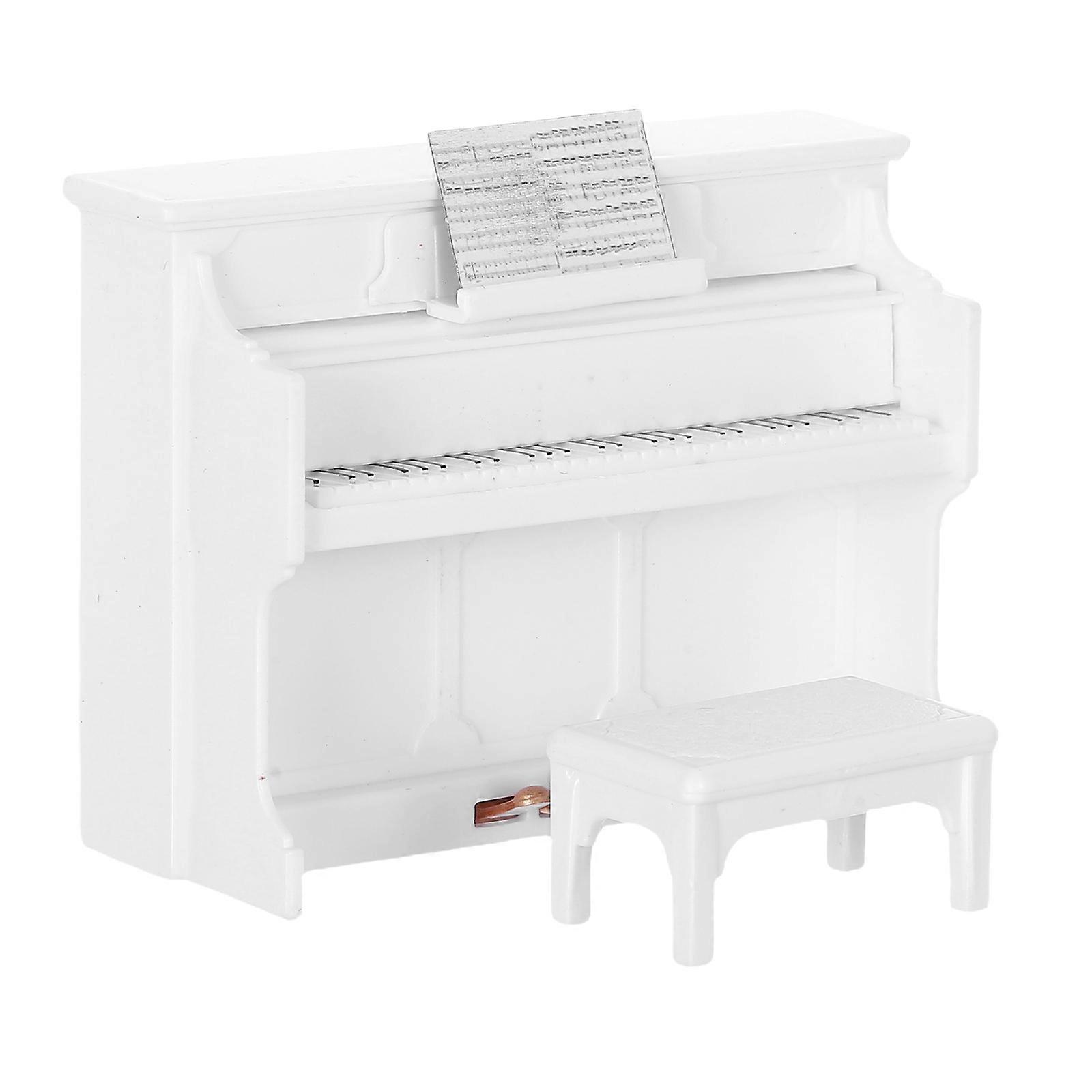 Mini Upright Piano and Stool for Kids Toy Scene Shooting 2Sets White