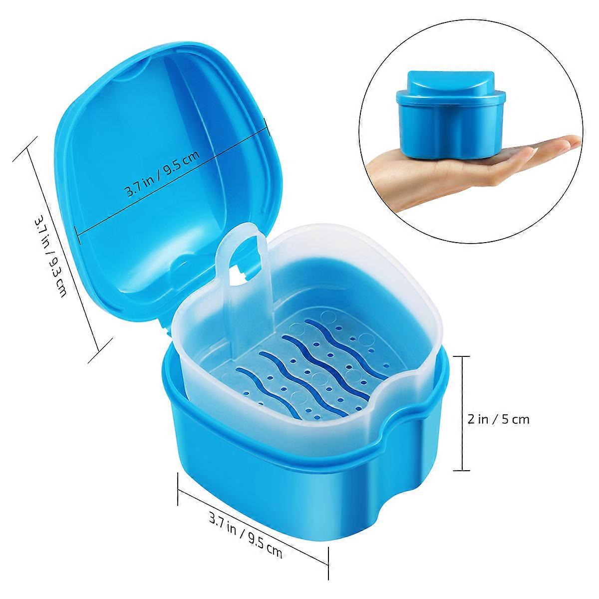 Denture Retainer Denture Bath Box Case with Strainer 4Pcs Sky-Blue Kit