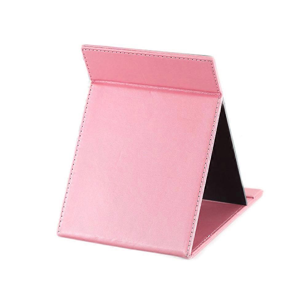 2Pcs Pink PU Mirror Collapsible Desktop Makeup Mirror for Makeup Use