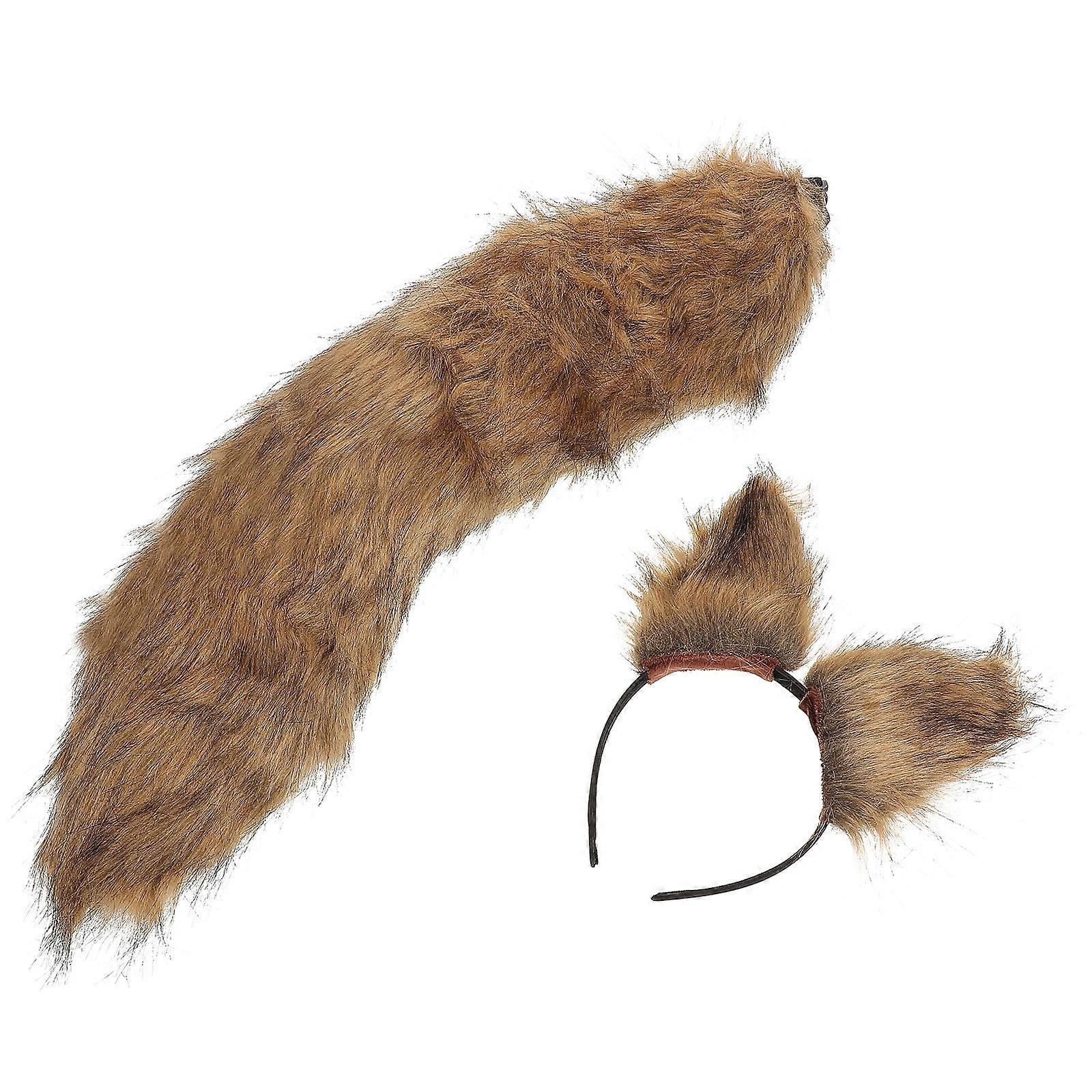 Animal Ears Fox Headband Tail Set for Performance 5Sets in Coffee