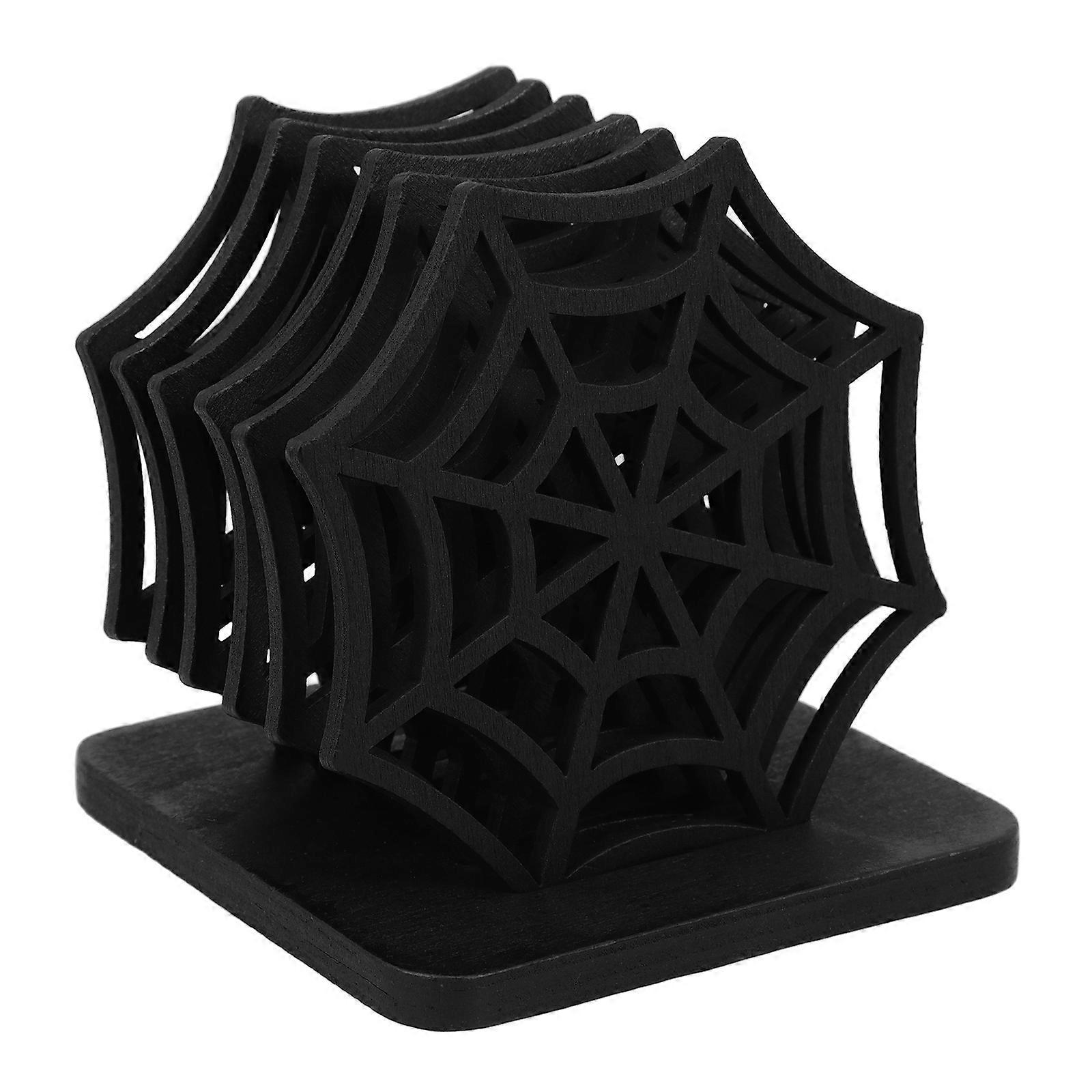 Halloween Cup Coasters for Decor 2Sets Wood Black Spider Web Design Coasters