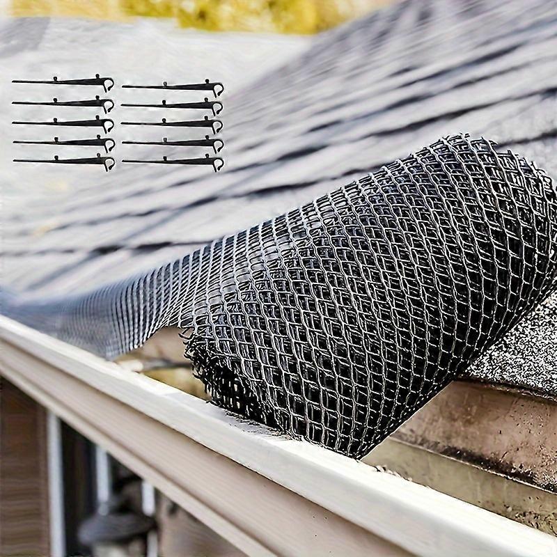 Easy Install 315" Gutter Guard Mesh Roll with Hooks, Plastic Leaffilter Bird Blocker Net for Roof Gutters Downspouts