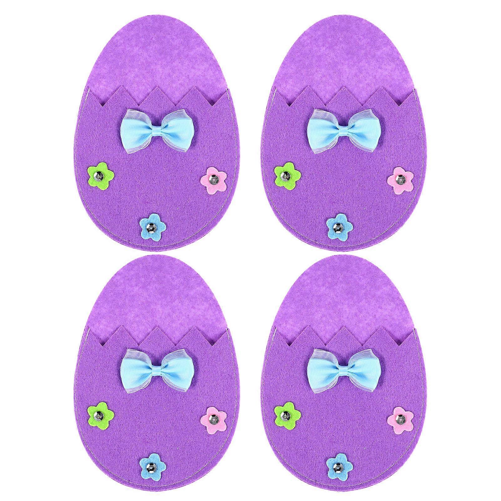 Purple Easter Egg Cutlery Holders for Decoration 4Pcs Holiday Tableware Bags