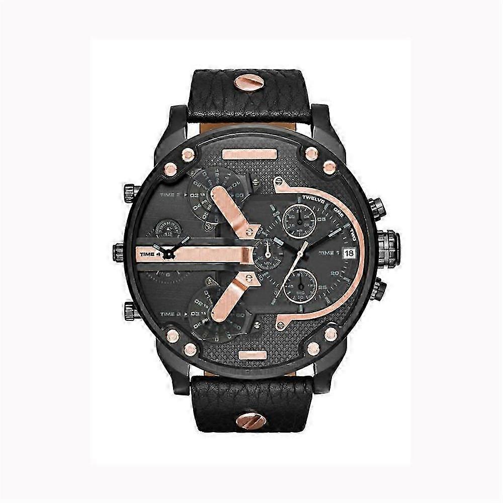 الرجال ووتش الاتصال الهاتفي الكبير مزدوج الحركة المطاط المغلفة حزام الصلب الكوارتز ووتش