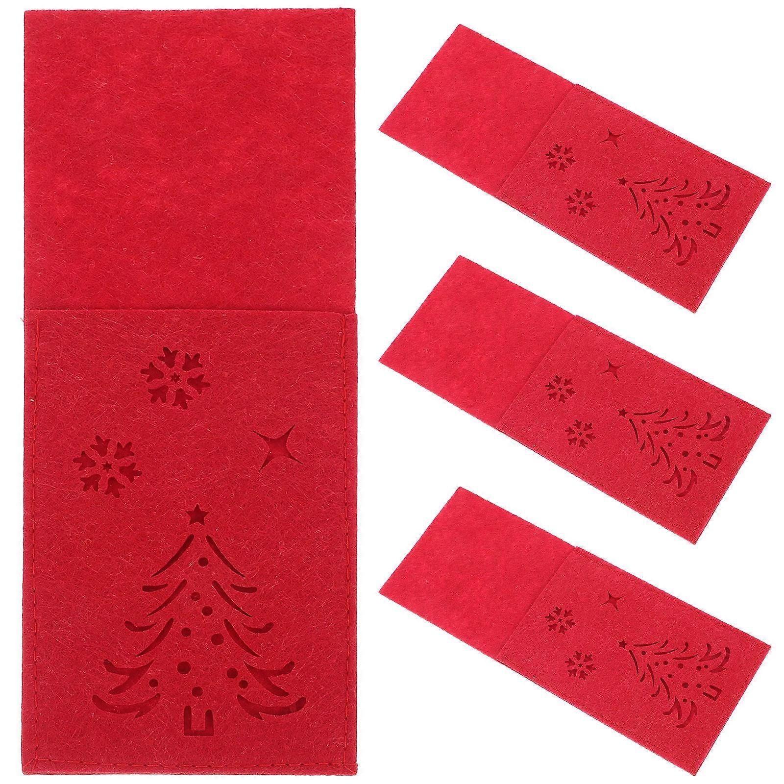 Christmas Tableware Bags for Cutlery Use Red Silverware Holders 16Pcs