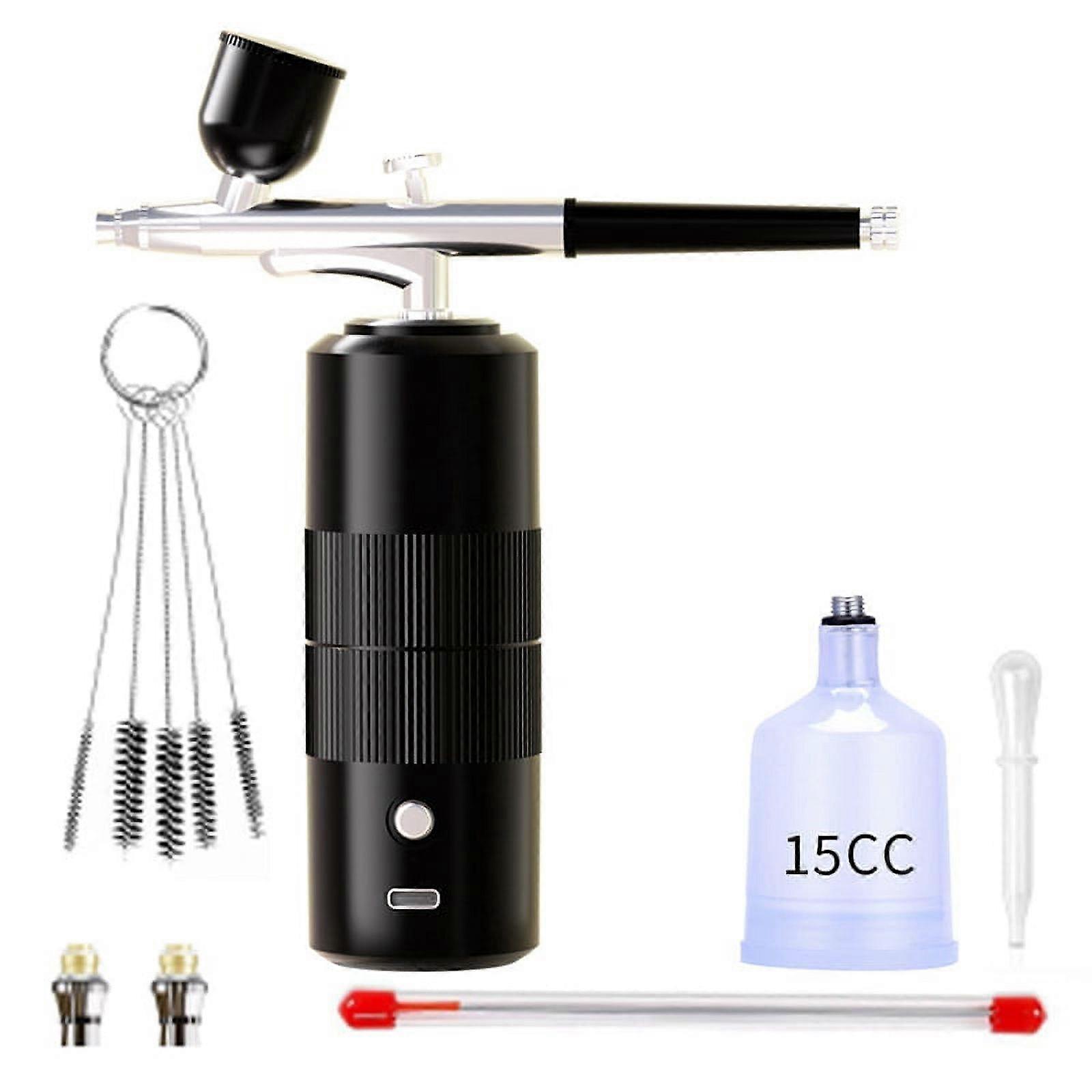 Portable Rechargeable Wireless Airbrush with Compressor Double Action Tools for Face Beauty Nail Art Tattoo(Black)
