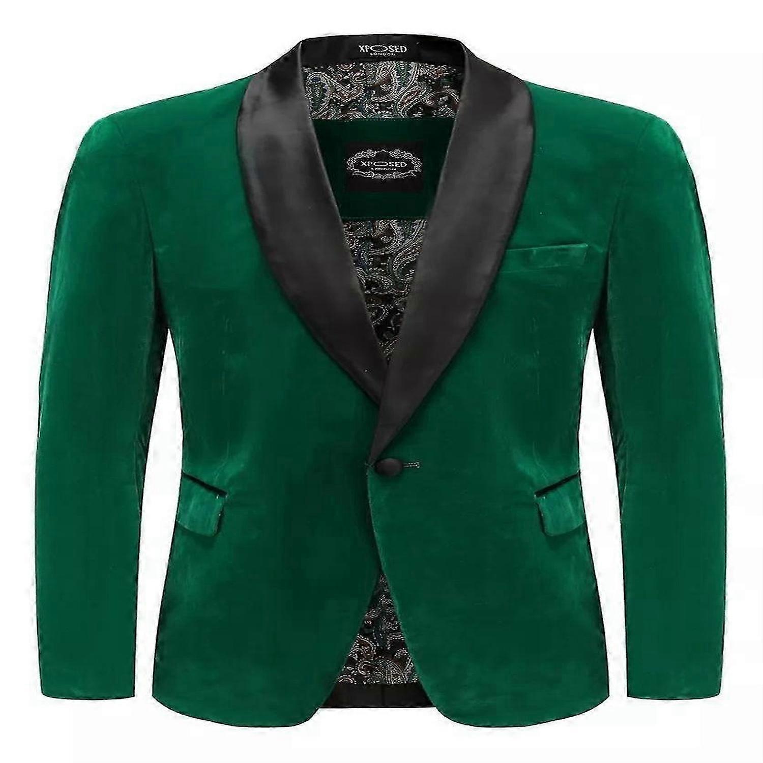 Mens Green Velvet Blazer One Button Shawl Lapel Jacket