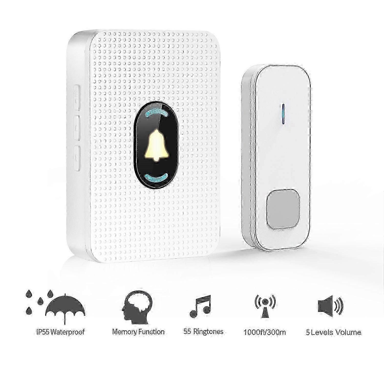 Wireless Home Doorbell with LED Night Light and Waterproof Button